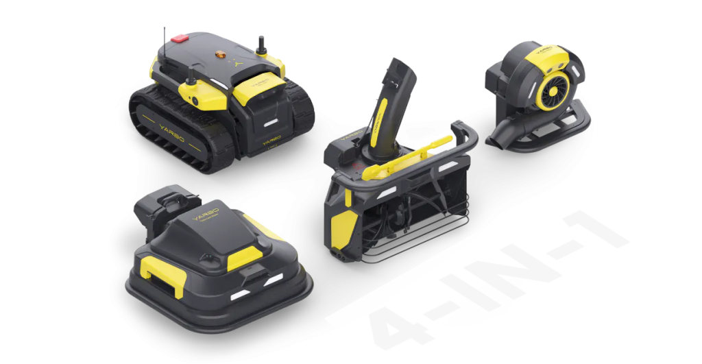 Der Yarbo Roboter für Greenkeeping und die Aufsätze für Rasenmähenm, Greenkeeping, Schneefresen, Laubblasen